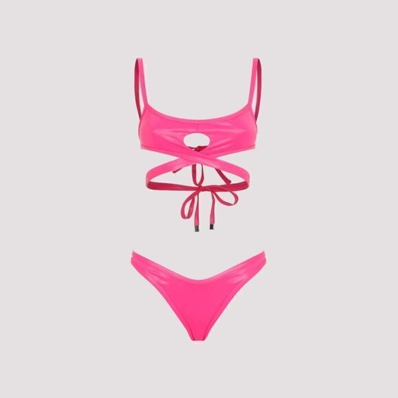 Attico The Attico NWT Cut Out Detailed Stretched Bikini Set in Fuchsia Sz M $350 - Picture 9 of 12